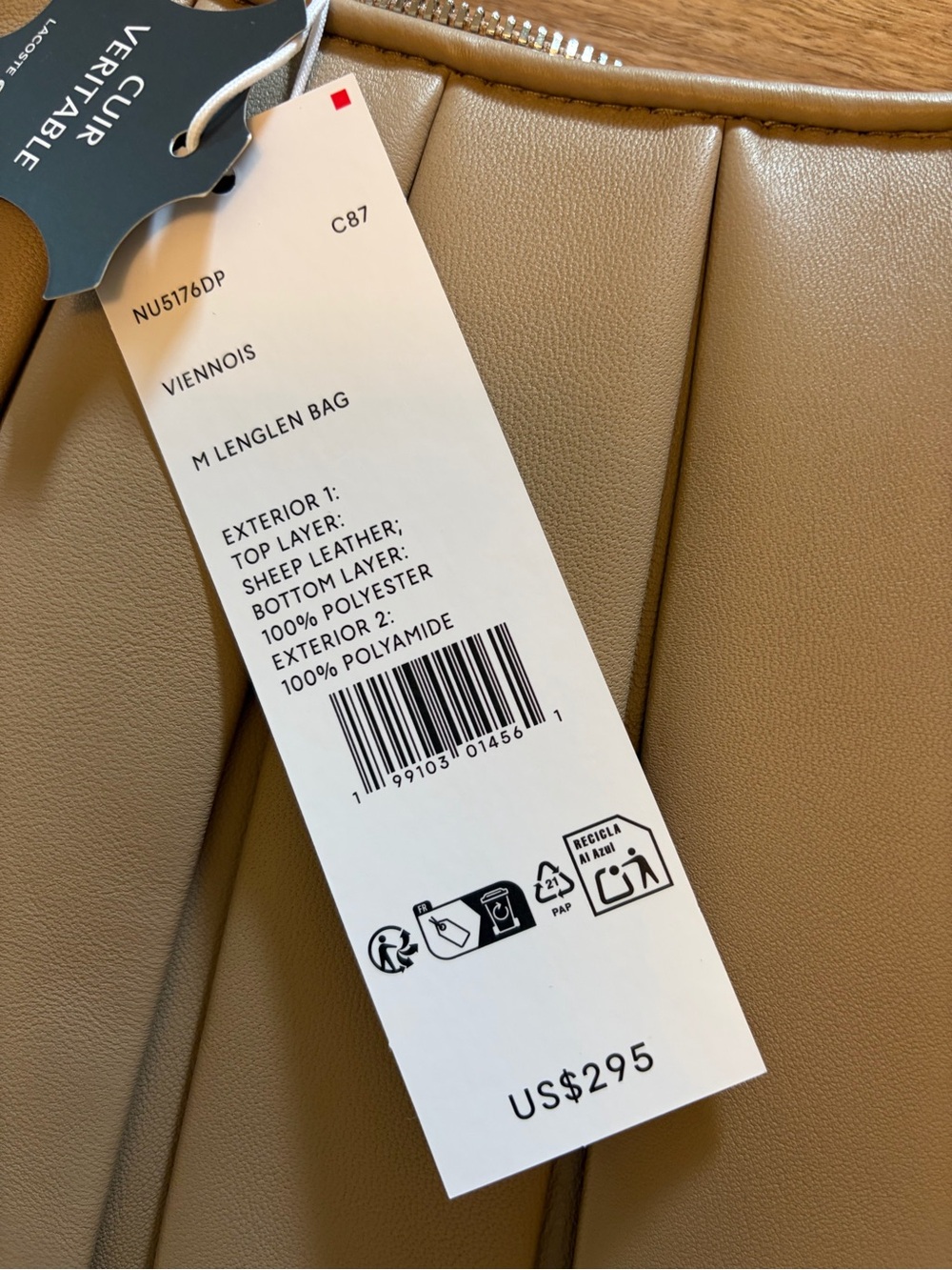Lacoste Camel Pleated Shoulder Bag - Picture 2 of 2